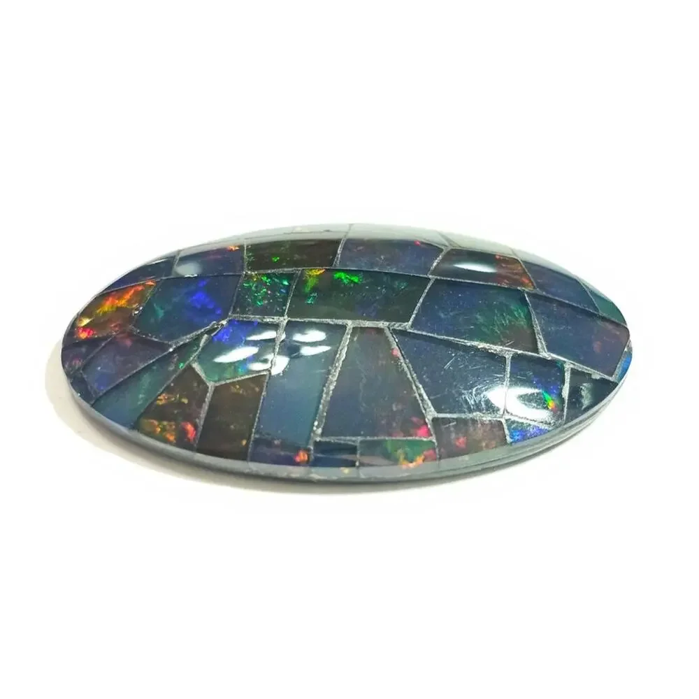 Large Australian Opal Mosaic Doublet Oval Cabochon 29.75 CT Loose Gemstone